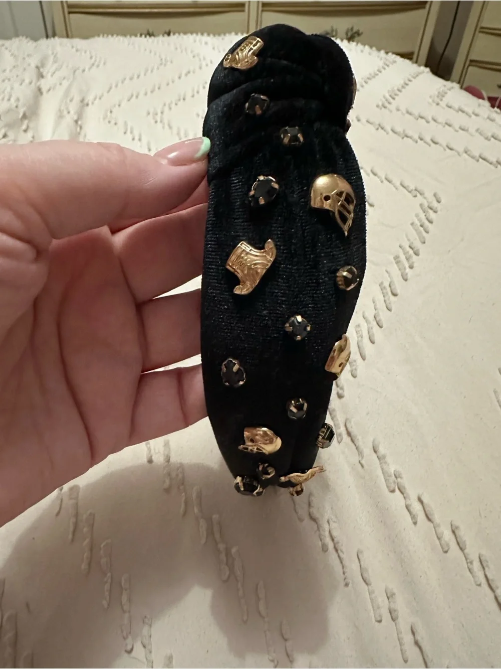 Black Embellished Knot Headband with Gold Accents- FOOTBALL